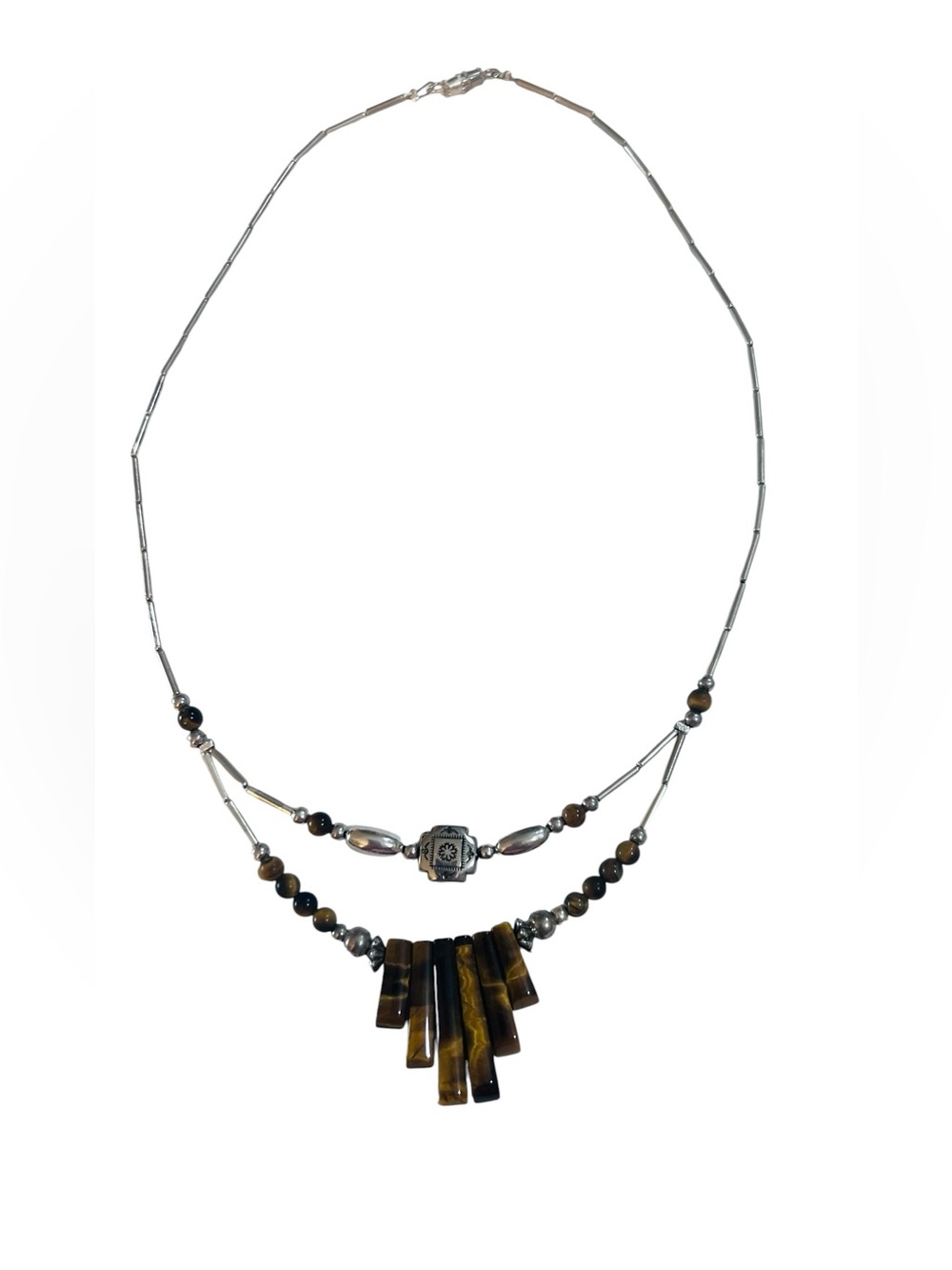 Genuine Tgr brown beads Bar Pendant Necklace in Brown and Silver - Picture 8 of 8